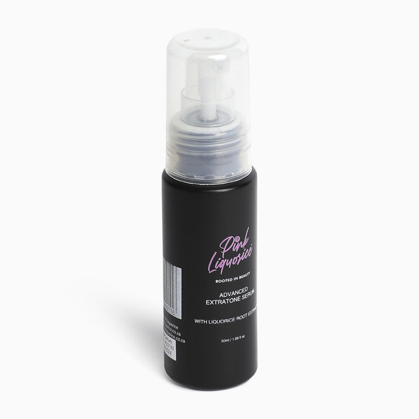Side view of black skincare bottle of face serum