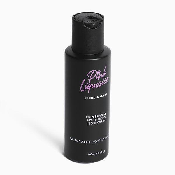 Side view of black skincare bottle of Night Cream
